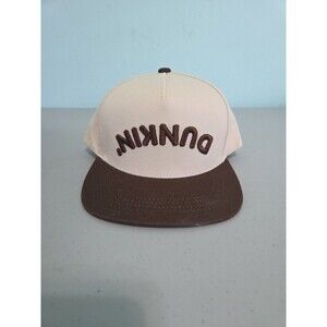 New Dunkin Donuts beige And Brown Hat Upside Down Backwards Dunkin Logo